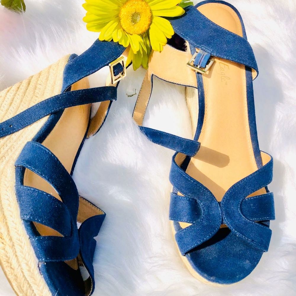 Royal blue summer wedge heels